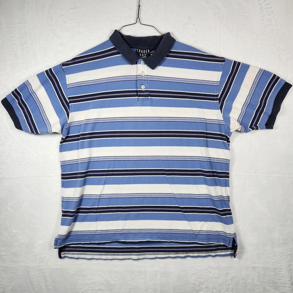 Vintage Trader‎ Bay Short Sleeve Polo Shirt Blue Striped Mens Size XL